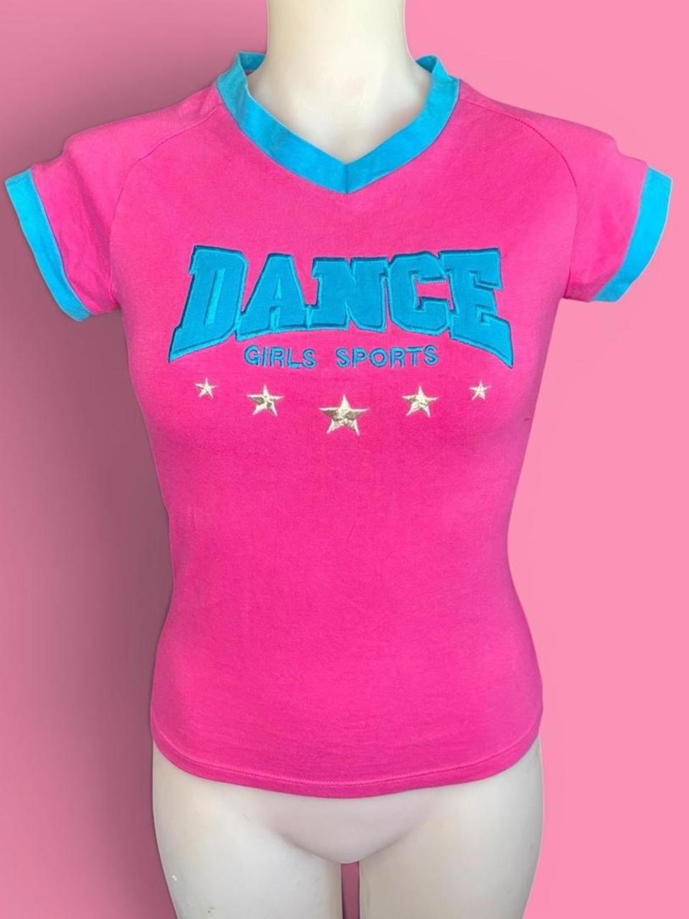 y2k Say Me Pink “DANCE GIRLS SPORTS” Fitted Baby Tee
